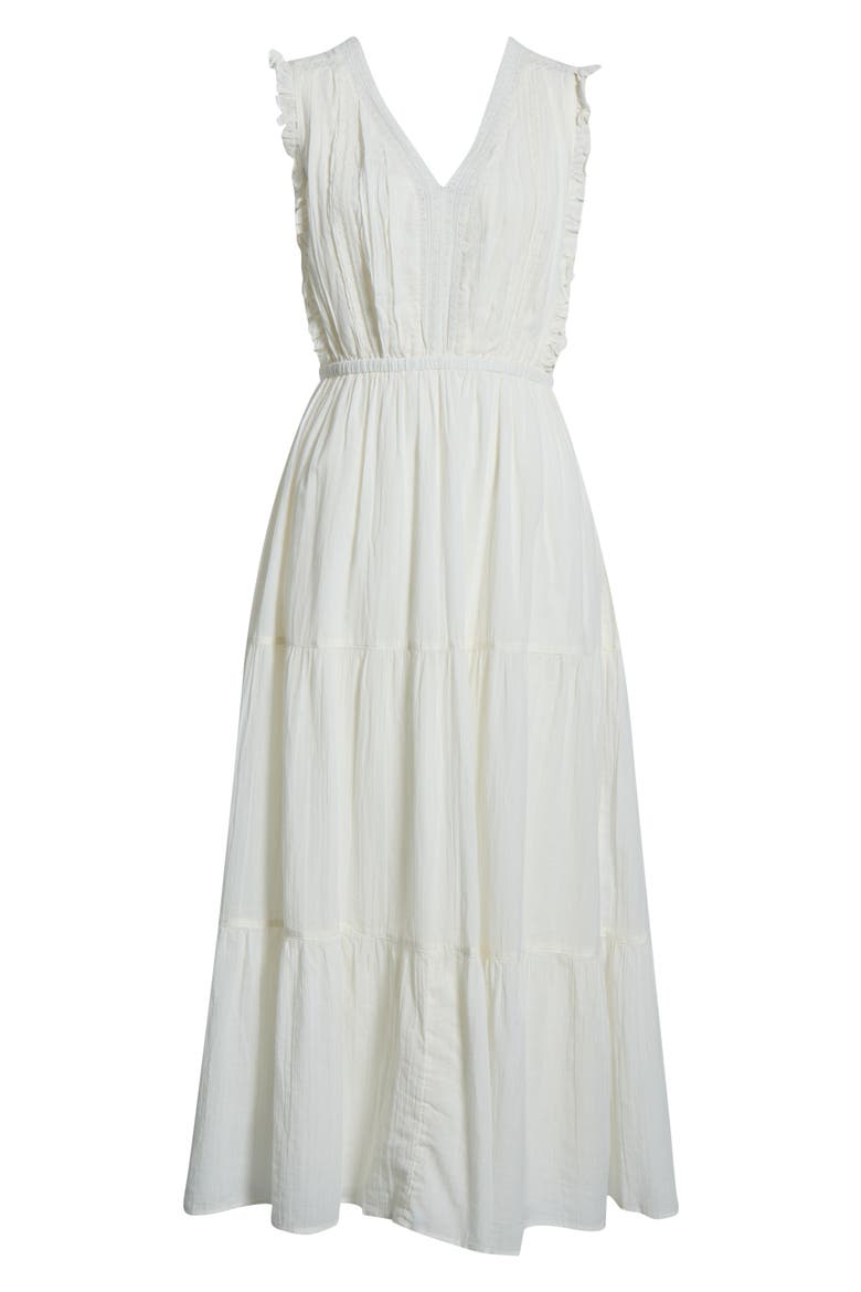 Lace Detail Tiered Cotton Midi Dress, Alternate, color, WHISPER WHITE