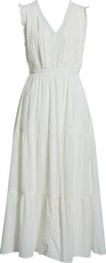 Lucky Brand Lace Detail Tiered Cotton Midi Dress