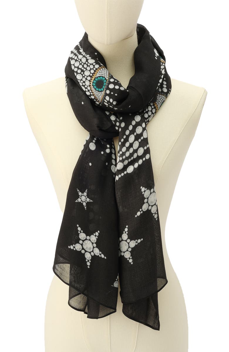 Kurt Geiger London Shooting Stars & Evil Eyes Print Scarf, Alternate, color, 