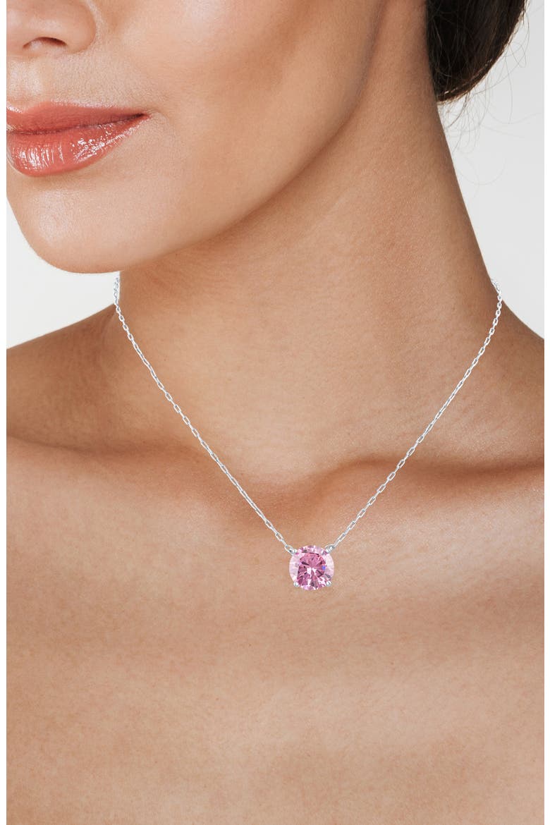 Glam Cubic Zirconia Pendant Necklace, Alternate, color, PINK/ SILVER