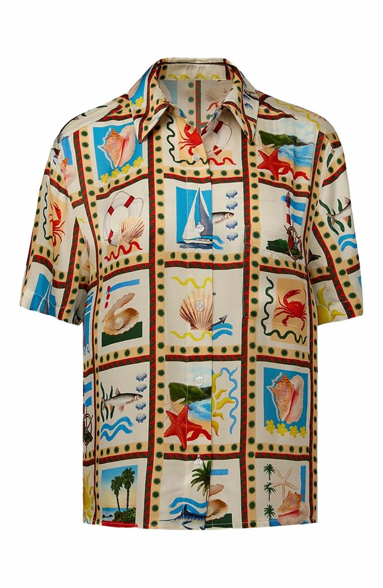 WeWoreWhat Short Sleeve Dad Shirt, Alternate, color, Off White Mlti