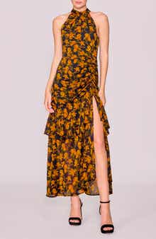 MELLODAY Floral Print Shirred Sleeveless Dress