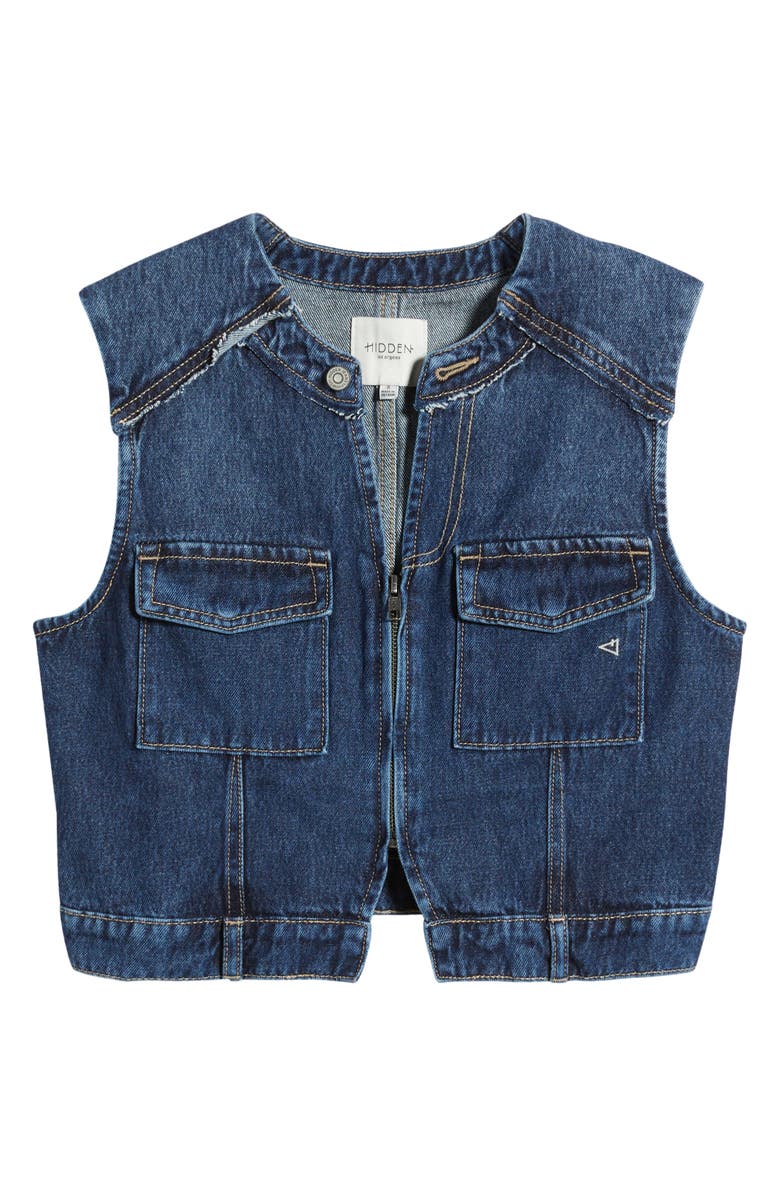 HIDDEN JEANS Zip Front Crop Denim Vest, Alternate, color, Dark Wash
