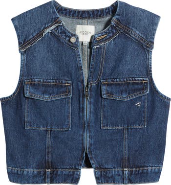 HIDDEN JEANS Zip Front Crop Denim Vest | Nordstrom