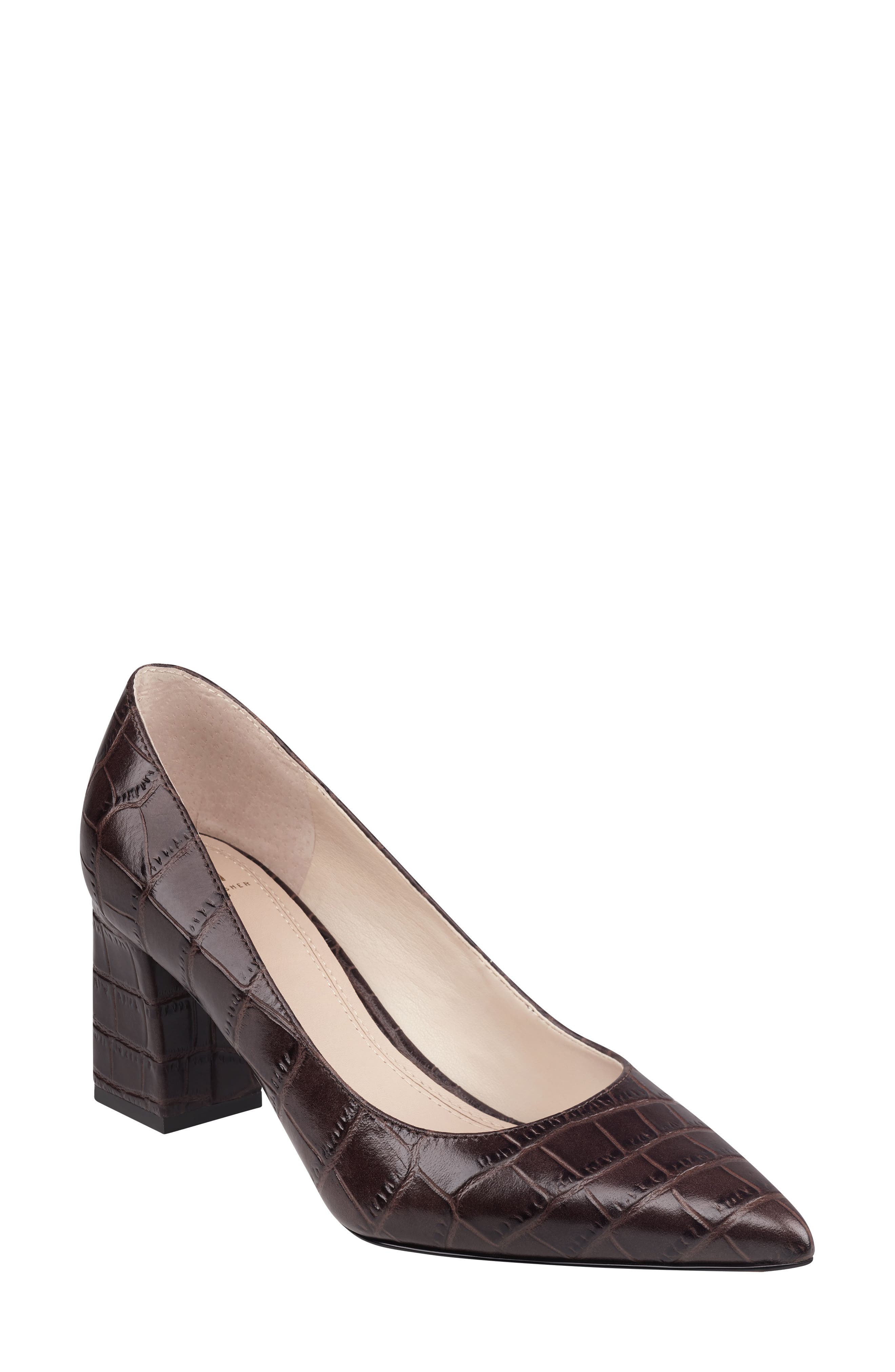 Zala Block Heel Pump, Main, color, BROWN CROCK EMBOSSED LEATHER