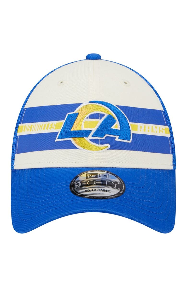 New Era Men's New Era Cream/Royal Los Angeles Rams Team Stripe Trucker 9FORTY Snapback Hat, Alternate, color, Cream