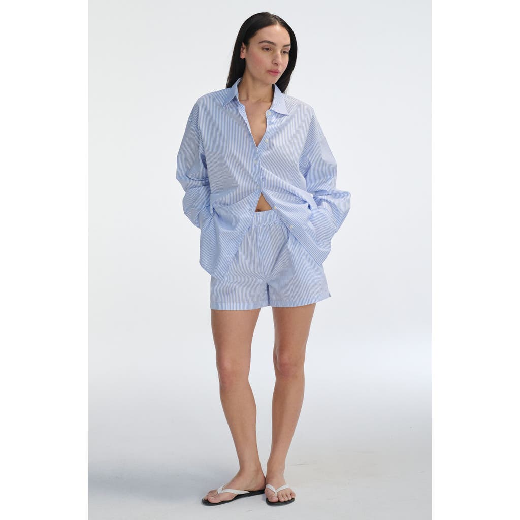 Almina Concept Boxer Cotton Shorts In Craie Blue Stripe