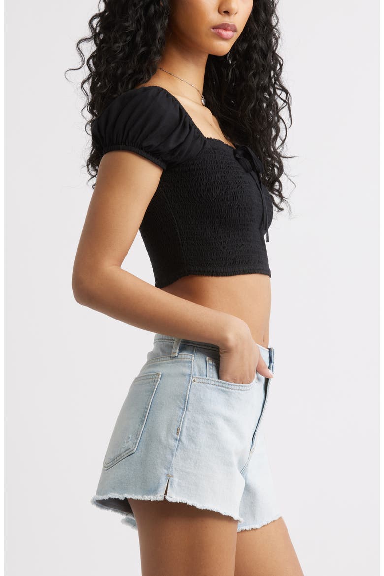 Smocked Crop Top, Alternate, color, BLACK