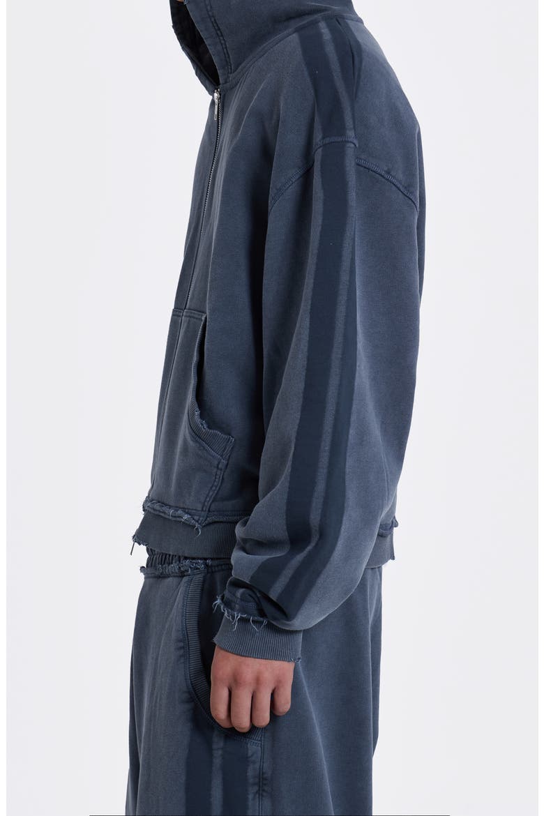 Zip Front Denim Wash Distressed Hoodie, Alternate, color, BLUE
