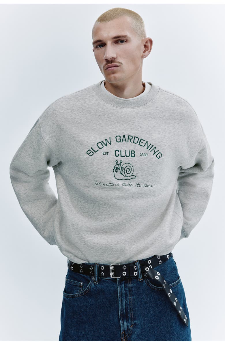 H&M Relaxed Fit Embroidery-motif Sweatshirt, Alternate, color, Gray/Slow Gardening Club