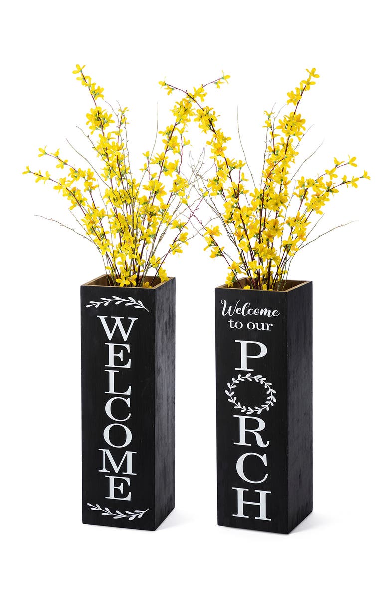 Glitzhome 24"H Double Sided Solid Wood Boxed Welcome or Porch Sign, Alternate, color, Black