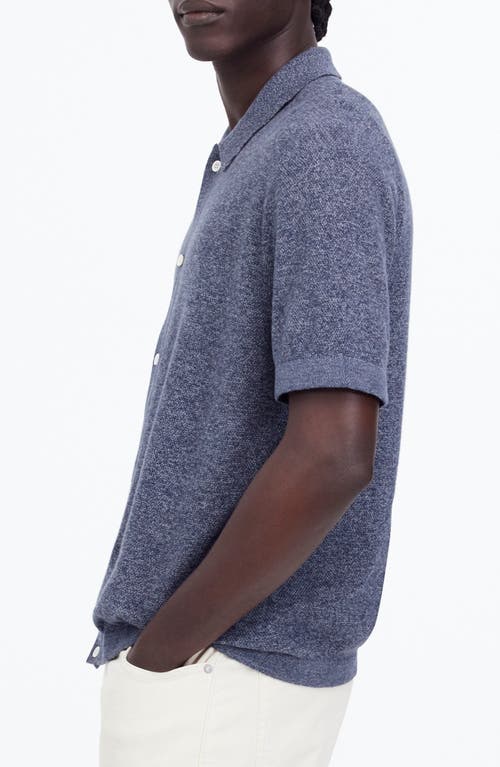Madewell Marled Cotton Button-up Sweater Polo In Navy Marl