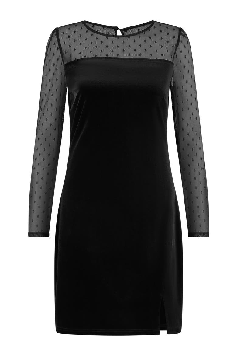 Velvet Sheer Sleeved Mini Dress, Alternate, color, Black