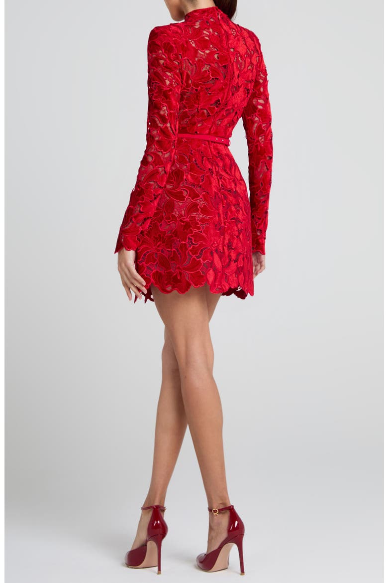 Lydia Lace Long Sleeve Minidress, Alternate, color, RED