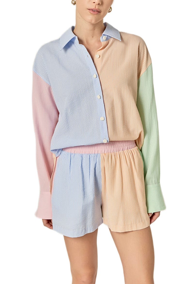 Colorblock Stripe Oversize Button-Up Shirt, Alternate, color, MULTI