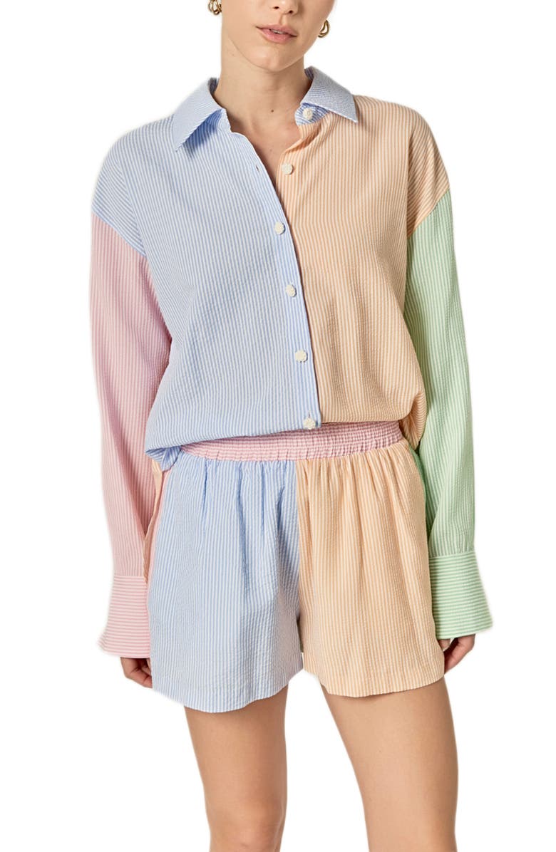 English Factory Colorblock Stripe Oversize Button-Up Shirt, Alternate, color, 