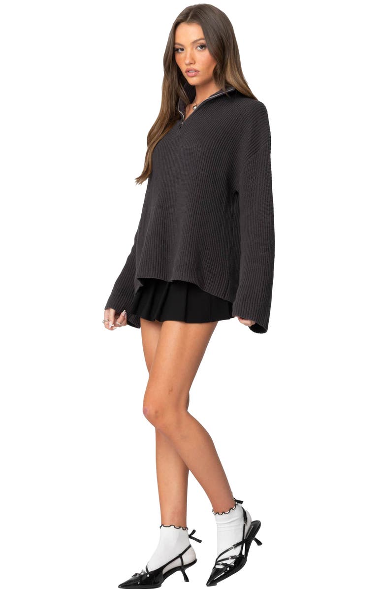 EDIKTED Amour High Neck Oversize Half Zip Knit Pullover, Alternate, color, Dark Gray