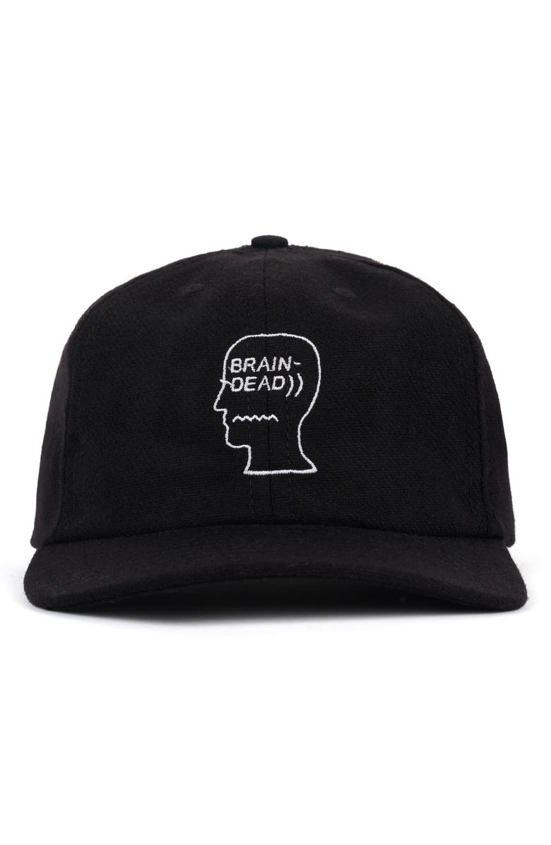 Brain Dead Embroidered Logohead Wool Blend Flannel Adjustable Baseball Cap, Alternate, color, Black