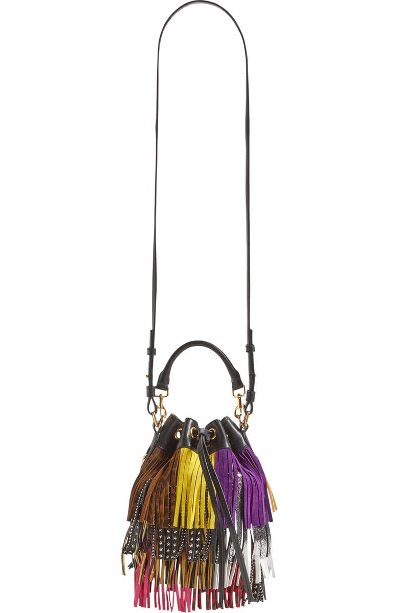 Saint Laurent 'Emmanuelle' Suede Fringe Bucket Bag, Alternate, color,