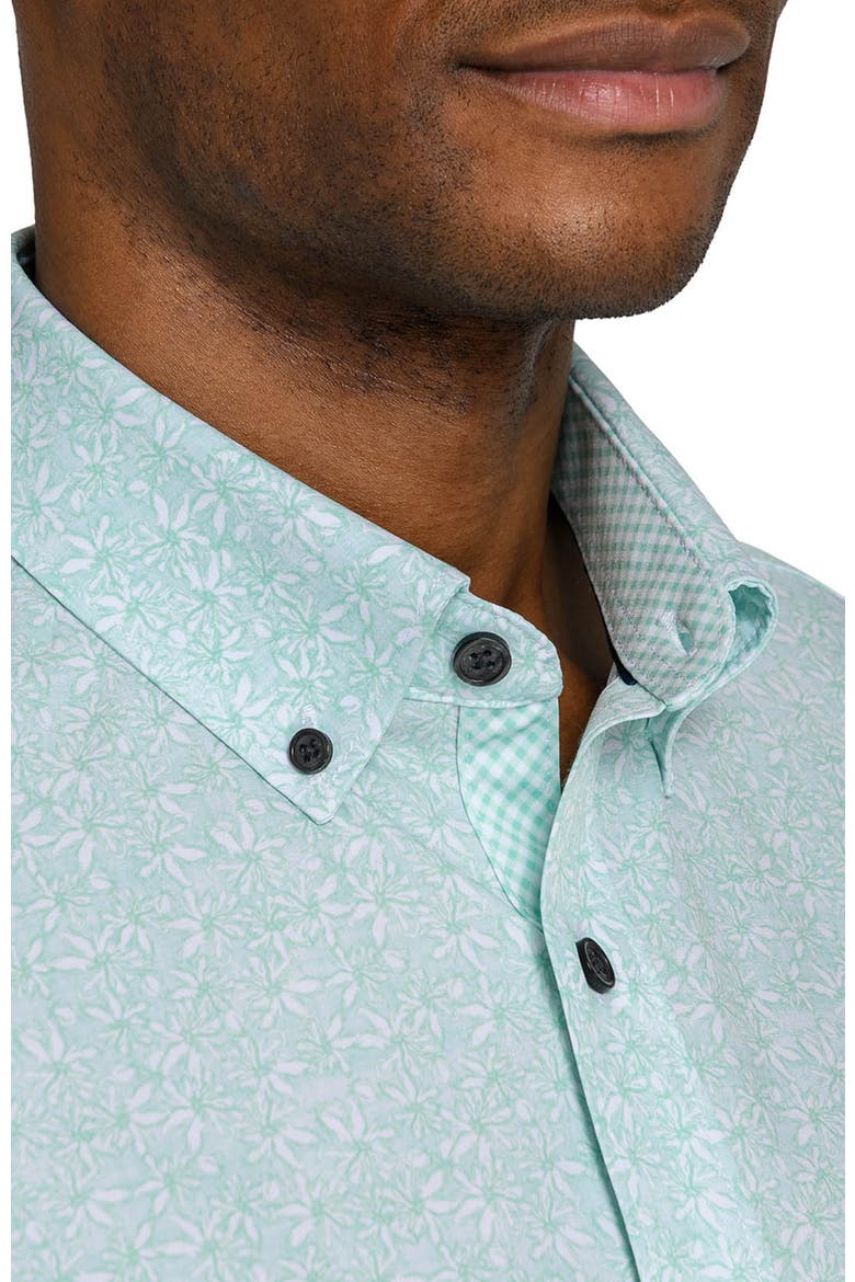 Slim Fit Sketched Floral Woven Short Sleeve Basic Shirt, Alternate, color, MINT