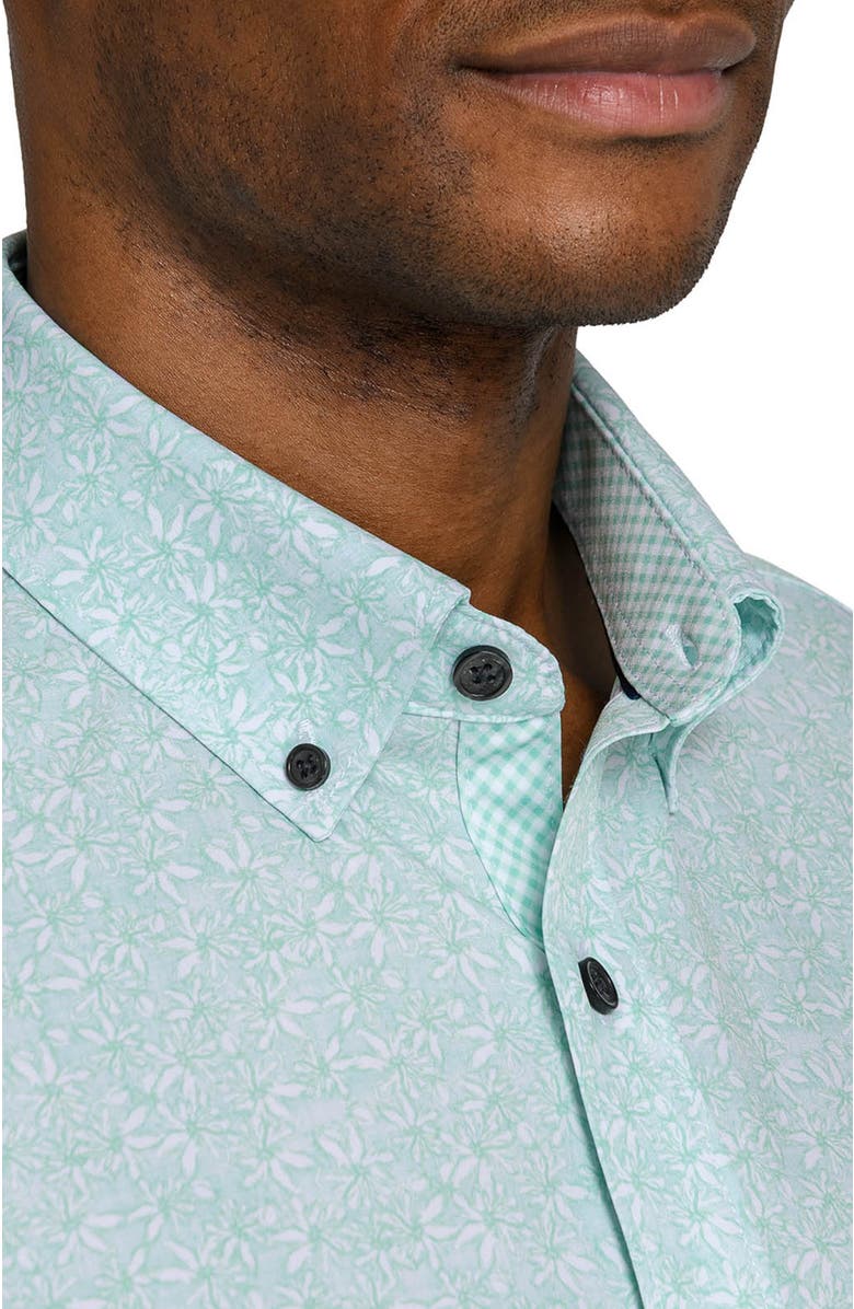 CONSTRUCT Slim Fit Sketched Floral Woven Short Sleeve Basic Shirt, Alternate, color, Mint