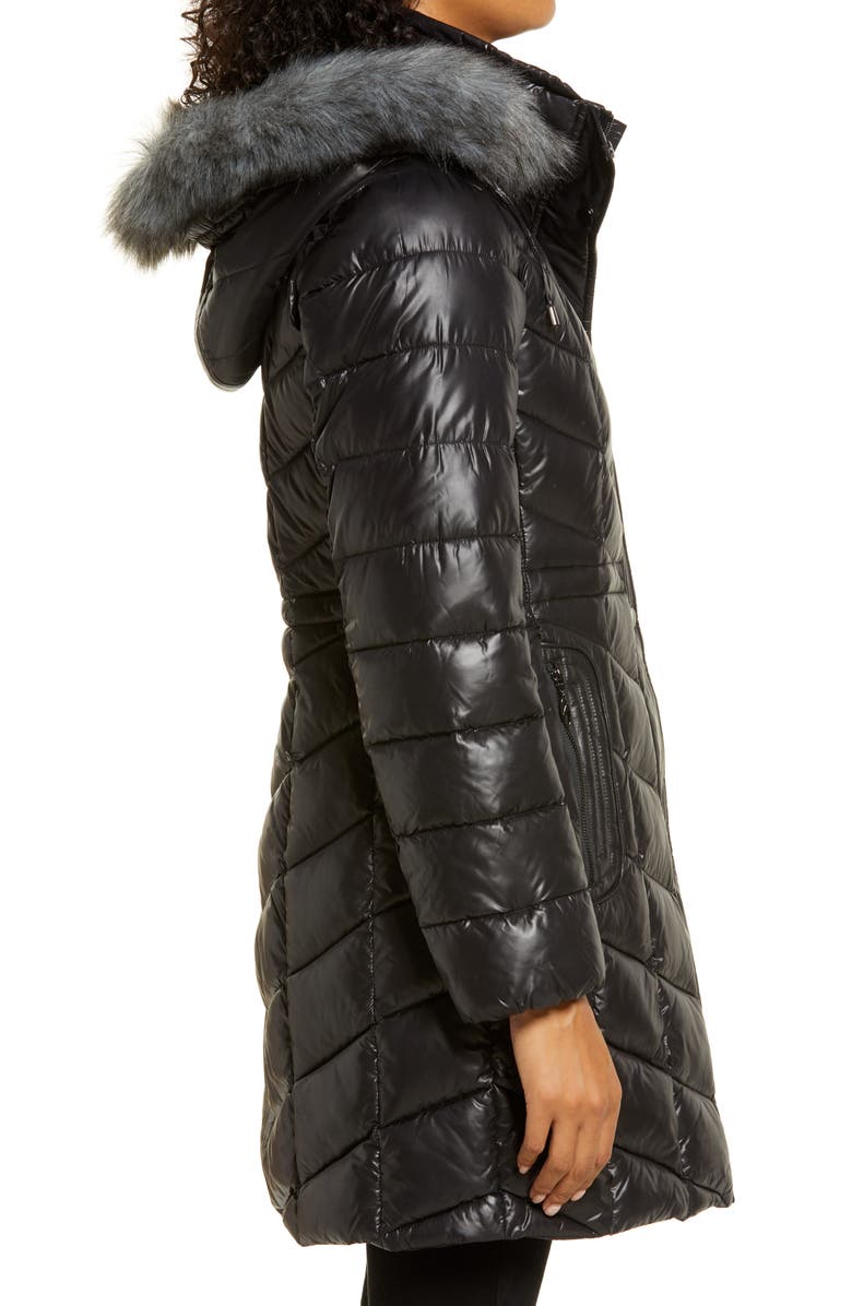 Gallery Faux Fur Trim Hooded Puffer Jacket, Alternate, color, 