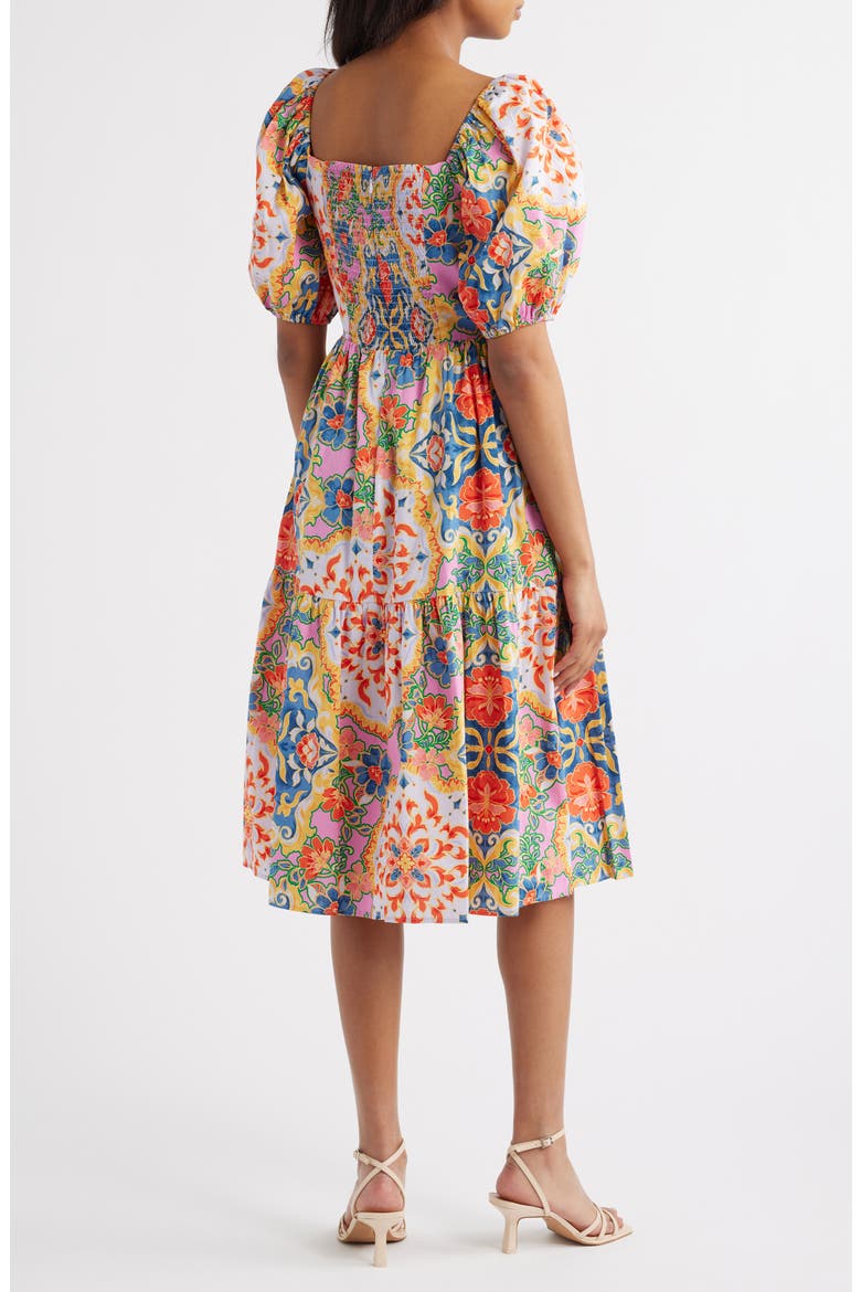 Print Square Neck Puff Sleeve Midi Dress, Alternate, color, BLUE MULTI