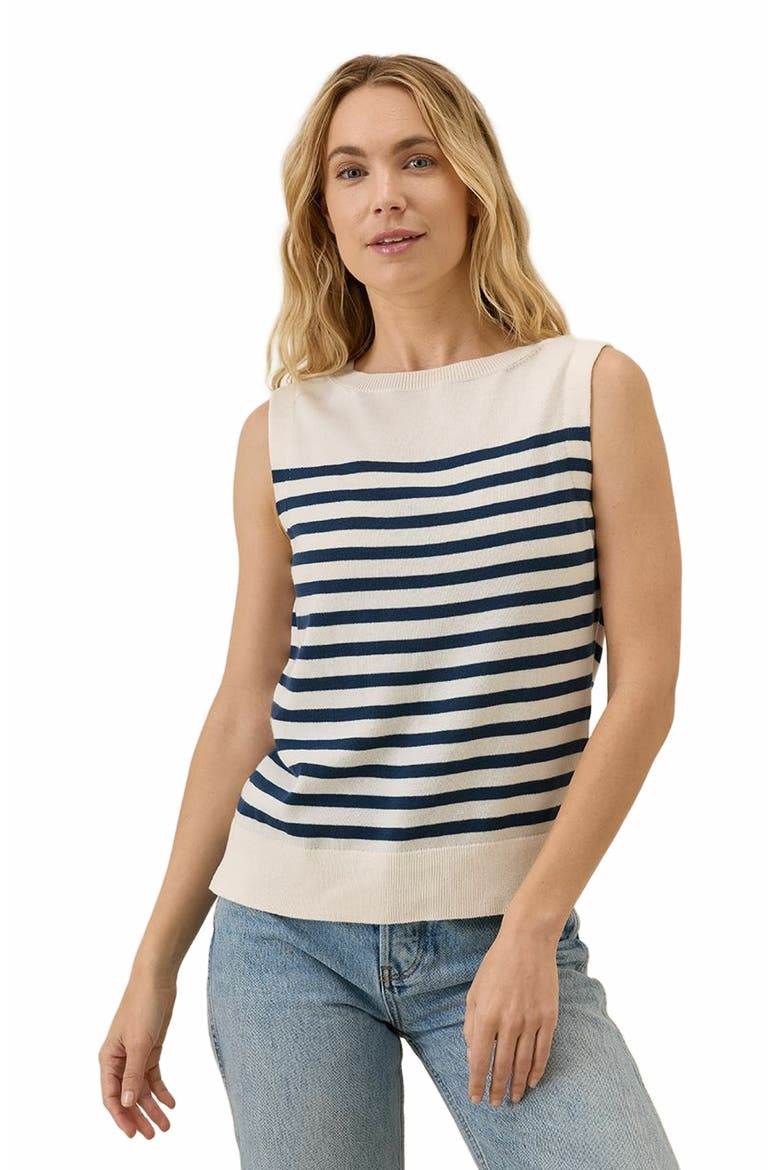 Organic Cotton Classic Fine Knit Shell, Main, color, Navy Laguna Stripe