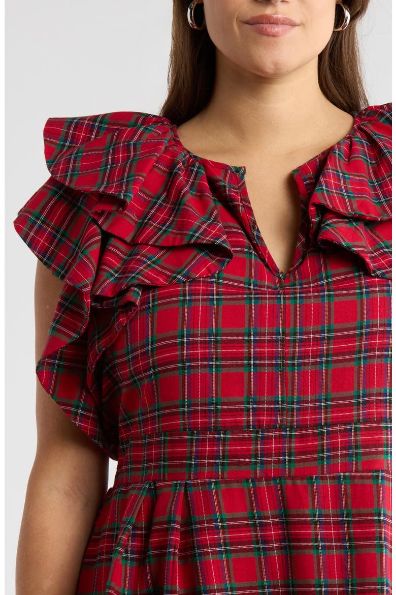 Arvada Plaid Ruffle Minidress, Alternate, color, RED-MULTI