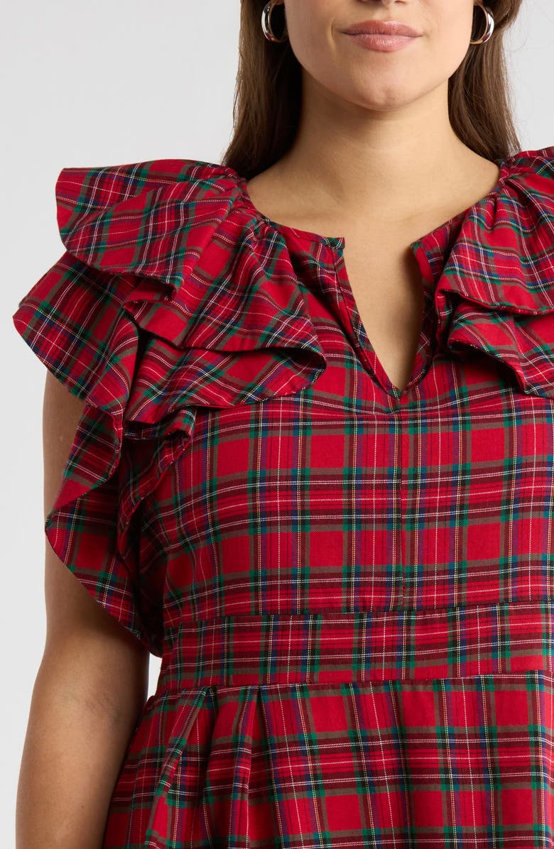 SUGARLIPS Arvada Plaid Ruffle Minidress, Alternate, color, Red-Multi