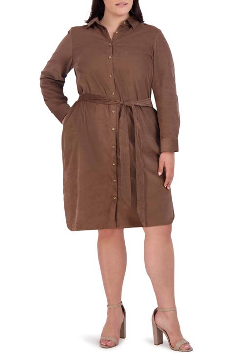 Rocca Long Sleeve Corduroy Shirtdress (Plus Size)