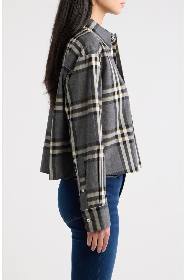 Plaid Cropped Cotton Shirt, Alternate, color, CHARCOAL PLAID
