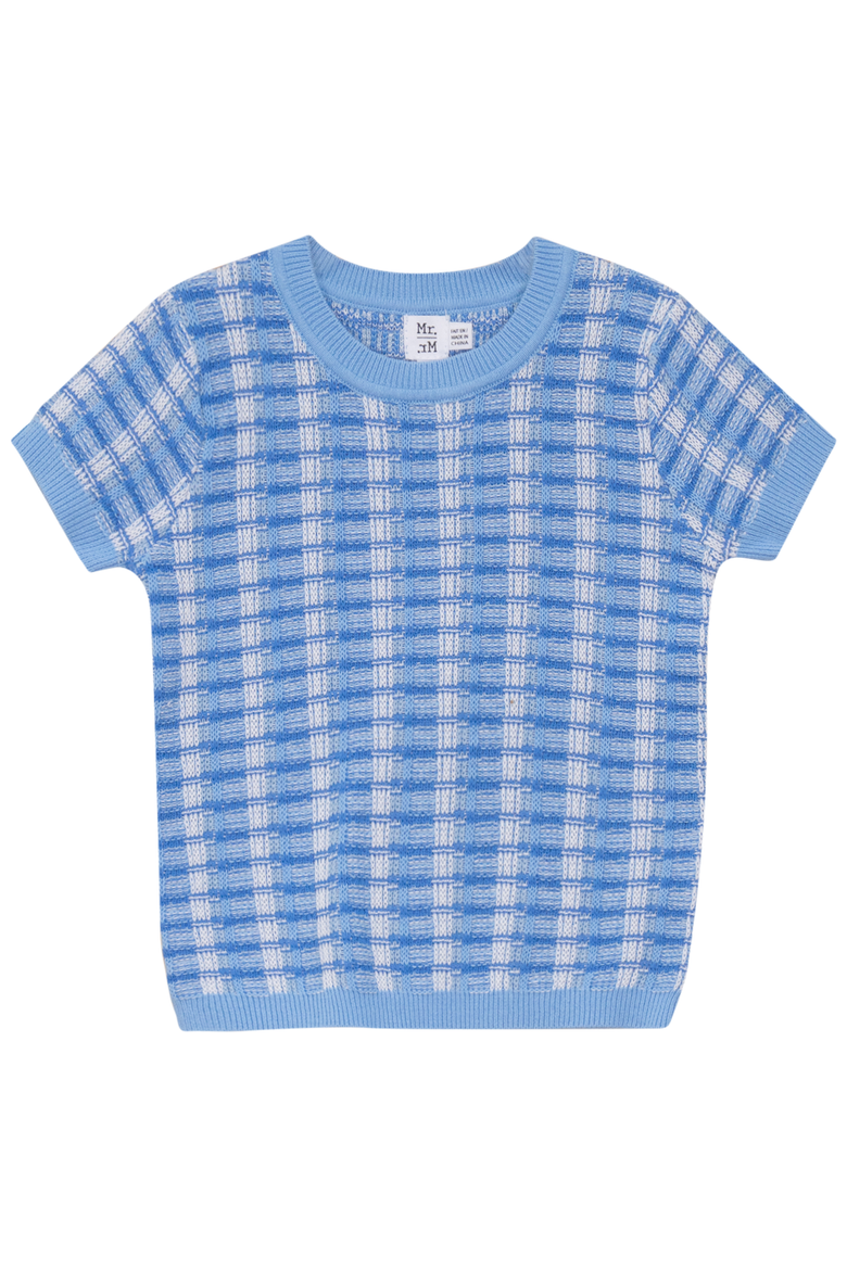 Basket Weave Short Sleeve Knit Sweater, Main, color, Light Blue