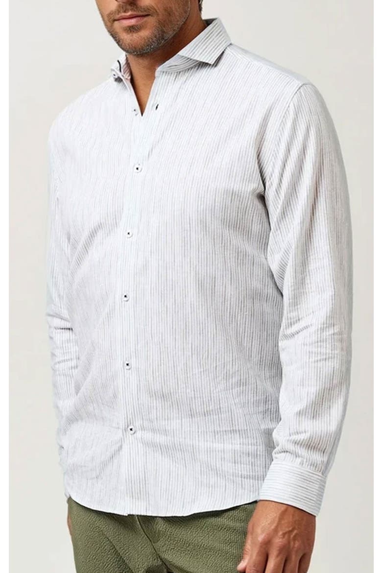 Linen Stripe LS Button-Up Shirt, Alternate, color, Olive