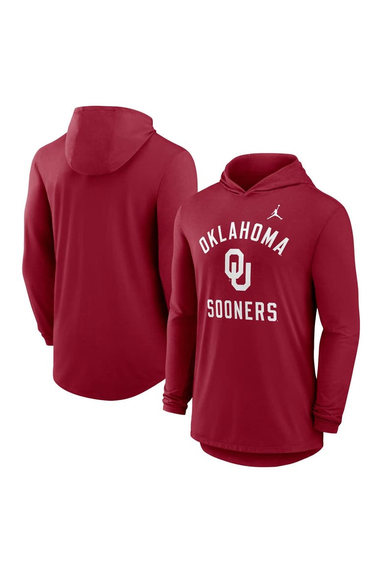 Men's Jordan Brand Crimson Oklahoma Sooners Classic Arch Tri-Blend Dri-FIT Long Sleeve Hoodie T-Shirt, Main, color, Crimson