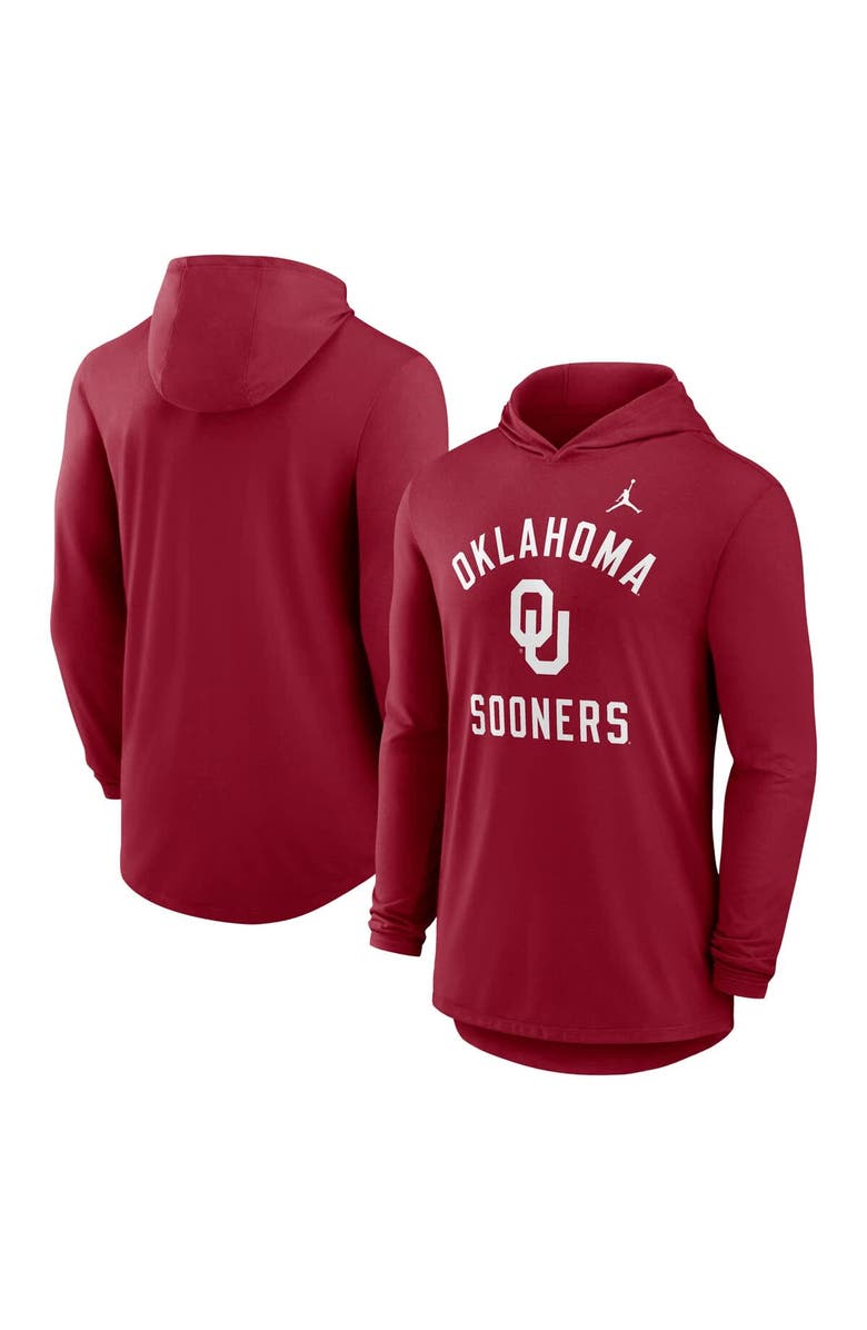 Jordan Brand Men's Jordan Brand Crimson Oklahoma Sooners Classic Arch Tri-Blend Dri-FIT Long Sleeve Hoodie T-Shirt, Main, color, Crimson