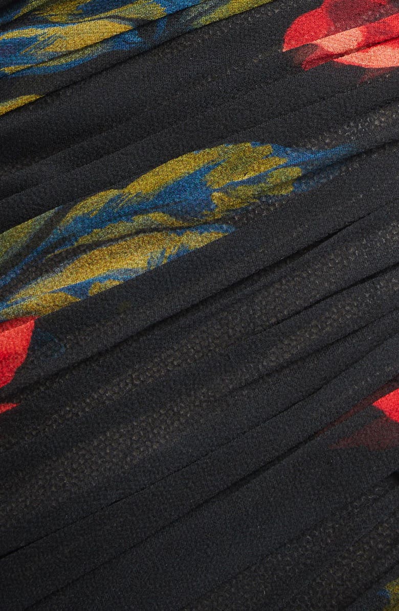 Carolina Herrera Rose Print Silk Chiffon Bustier Gown, Alternate, color, Black Multi