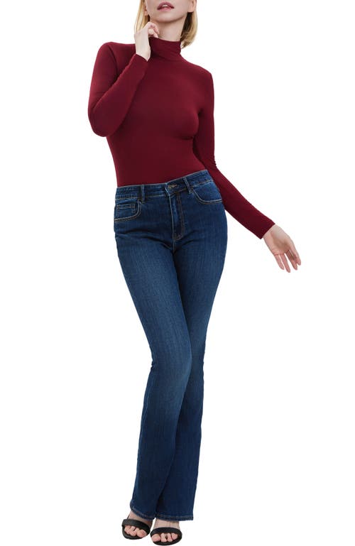 Kimi & Kai Turtleneck Long Sleeve Bodysuit In Burgundy