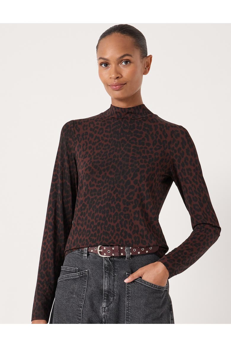 Printed Long Sleeve Top, Main, color, Natural Leopard Brown