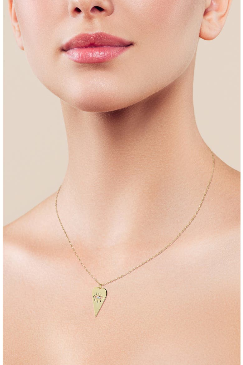 14K Gold Plated Cubic Zirconia Evil Eye Heart Pendant Necklace, Alternate, color, GOLD