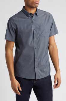 TravisMathew Across the Pond Geo Print Short Sleeve Stretch Button-Up Shirt