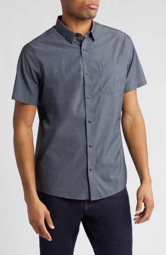 TravisMathew Across the Pond Geo Print Short Sleeve Stretch Button-Up Shirt