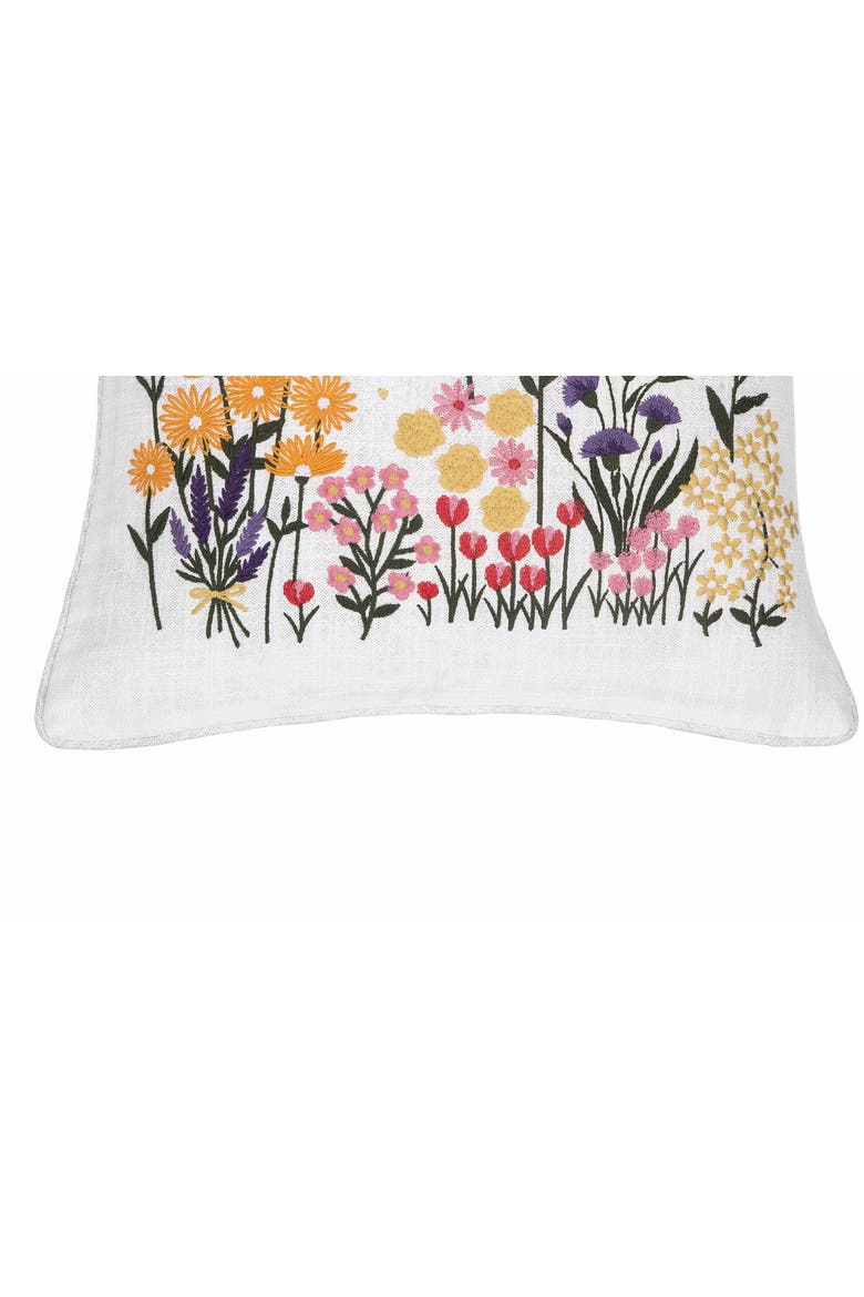 Bumble Bee & Flower Garden Embroidered Accent Throw Pillow 16" x 16", Alternate, color, White