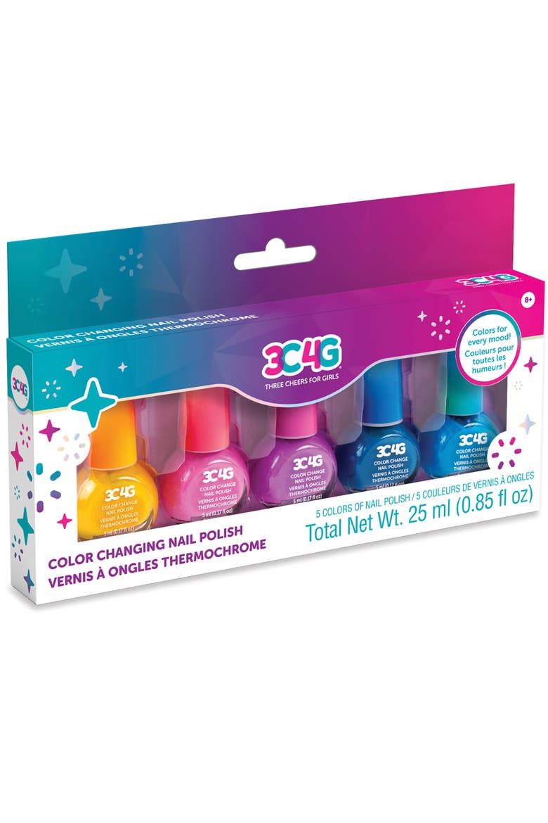 3C4G Color Changing Nail Polish Set 5 Bottles, Temperature Changing Shades, Main, color, Multicolored