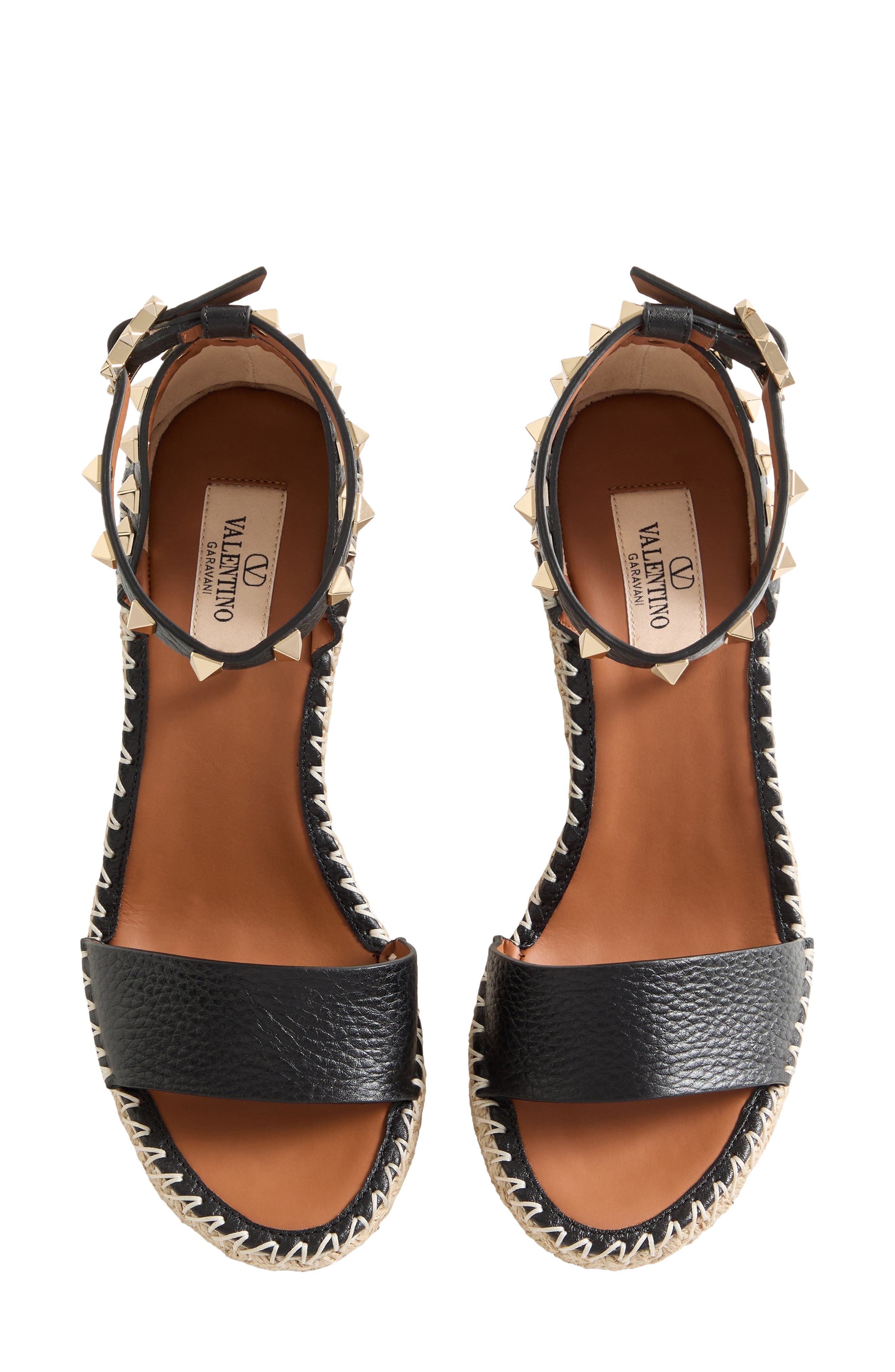 Valentino Rockstud Espadrille Wedge Sandal, Alternate, color, Natural/ Black