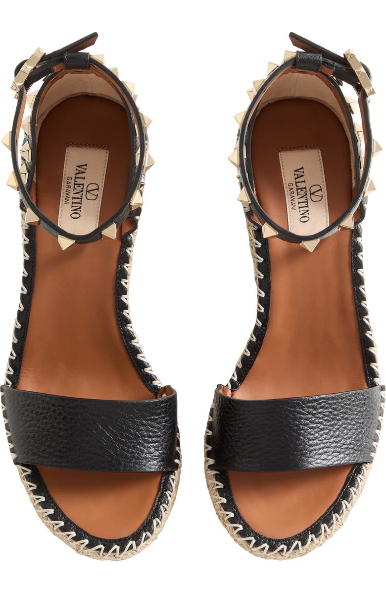 Valentino Rockstud Espadrille Wedge Sandal, Alternate, color, Natural/ Black