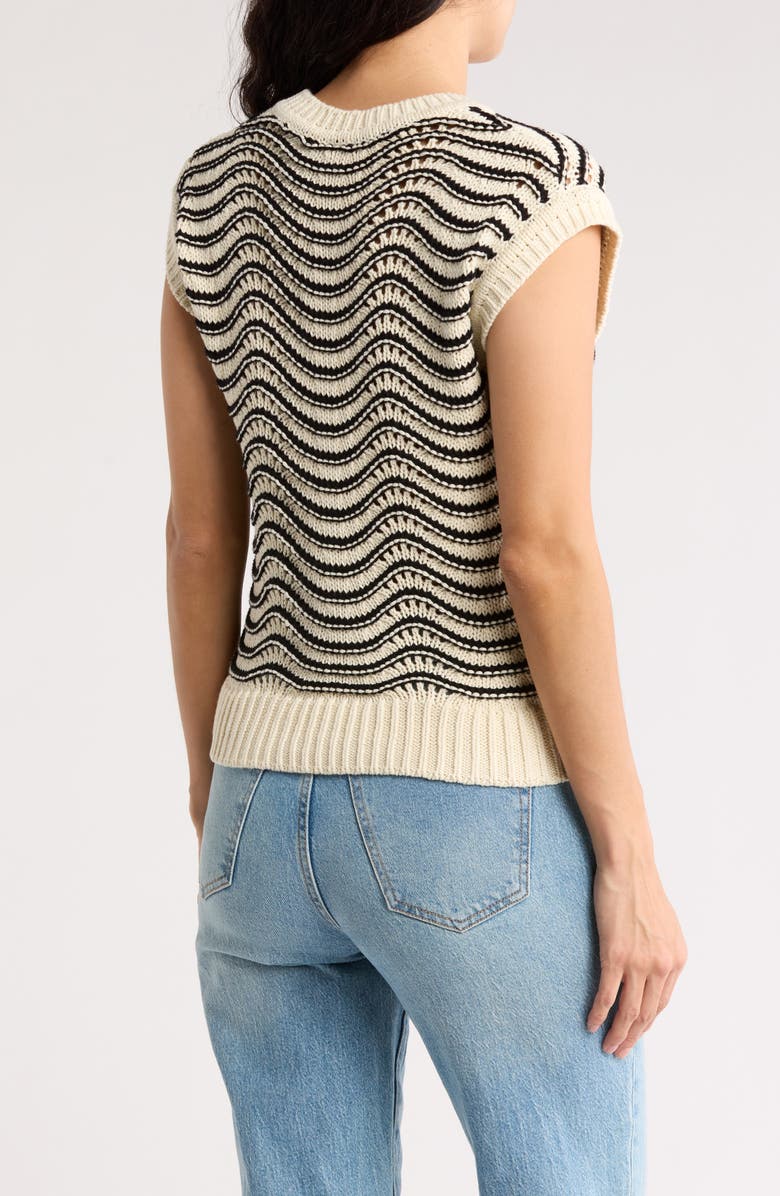 Melrose and Market Split Neck Sleeveless Sweater, Alternate, color, Ivory Dove- Black Wave Stripe