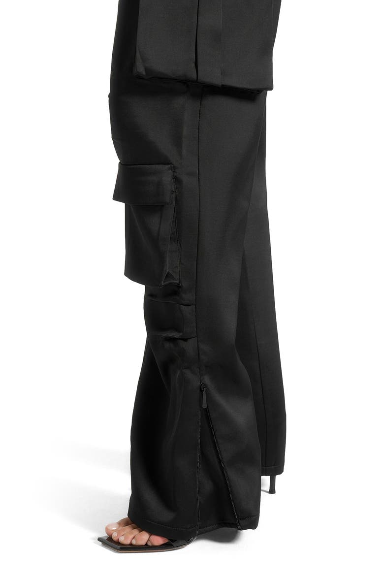 Emilie Satin High Waisted Cargo Pants, Alternate, color, Black