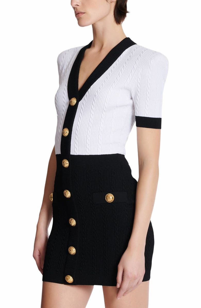 Balmain Two-Tone Cable-Knit Bodycon Dress, Alternate, color, 