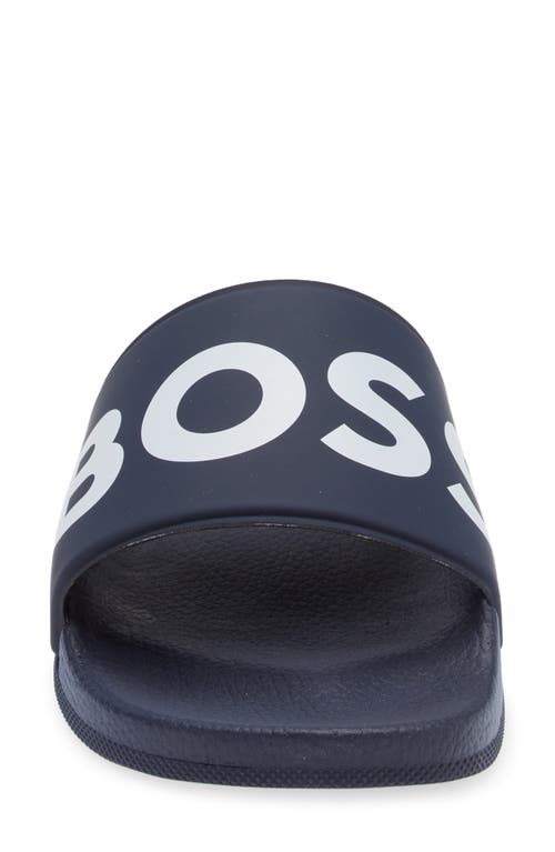 Hugo Boss Italian-made Slides With Raised Logo In Blue